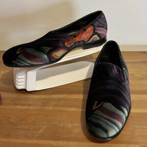 Paul Smith Black Multi Color Abstract Print Velvet Slip On Loafers Size 8